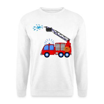 Feuerwehrfahrzeug mit Leiter und Wasser Kinder - Unisex Pullover - Weiß - Vorne - Alina (178cm) & Michal (187cm)