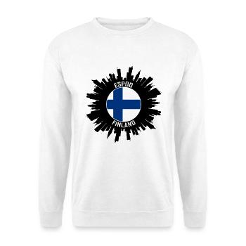 Espoo Skyline Finnland Flagge Reise-Souvenir - Unisex Pullover - Weiß - Vorne - Alina (178cm) & Michal (187cm)