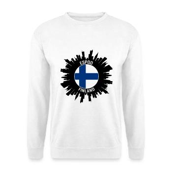 Espoo Skyline Finnland Flagge Reise-Souvenir - Unisex Pullover - Weiß - Vorne - Alina (178cm) & Michal (187cm)