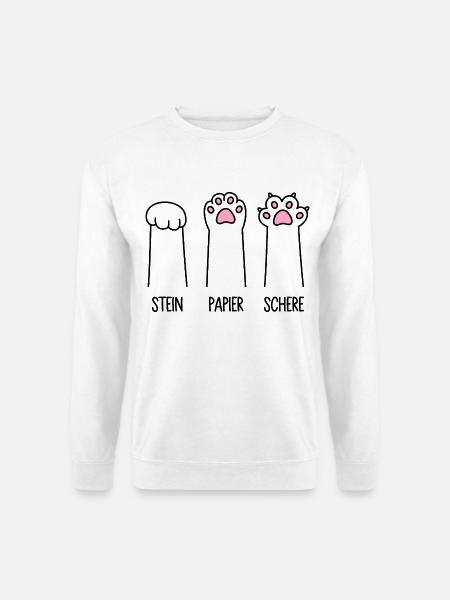Stein Papier Schere Katze Pfote Spiel Katzenpfoten - Unisex Pullover - Weiß