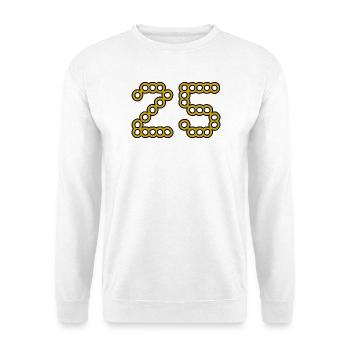 25. 25 JAHRE. 25-JÄHRIGES JUBILÄUM. 25-JÄHRIGES JUBILÄUM. - Unisex Pullover - Weiß - Vorne - Alina (178cm) & Michal (187cm)