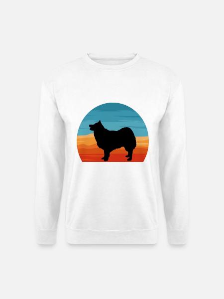 Islandhund Hund Silhouette Retro Sonnenuntergang - Unisex Pullover - Weiß