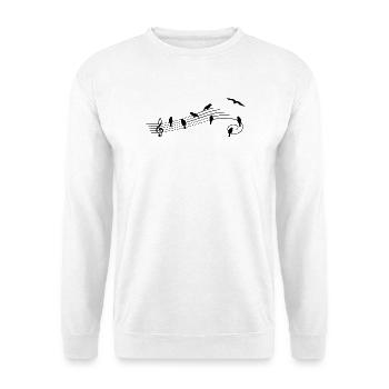 Musikbar mit Vögeln als Noten. - Unisex Pullover - Weiß - Vorne - Alina (178cm) & Michal (187cm)