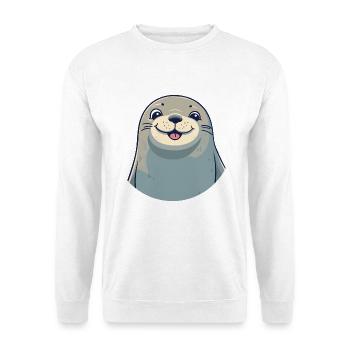 Siegelkarikatur Kawaii Aquarellillustration - Unisex Pullover - Weiß - Vorne - Alina (178cm) & Michal (187cm)