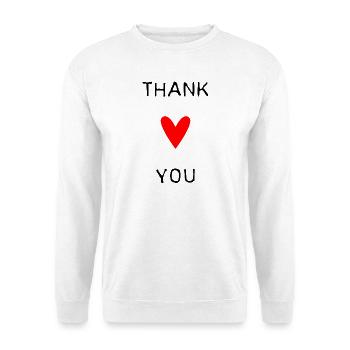 VIELEN DANK. DANKE. VIELEN DANK. JAHRESTAG. GEBURT. - Unisex Pullover - Weiß - Vorne - Alina (178cm) & Michal (187cm)