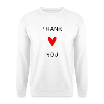 VIELEN DANK. DANKE. VIELEN DANK. JAHRESTAG. GEBURT. - Unisex Pullover - Weiß - Vorne - Alina (178cm) & Michal (187cm)