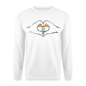 Indien Flagge Herzform used - Unisex Pullover - Weiß - Vorne - Alina (178cm) & Michal (187cm)
