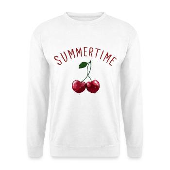Summertime - Kirschen mit rotem Schriftzug - Unisex Pullover - Weiß - Vorne - Alina (178cm) & Michal (187cm)