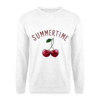 Summertime - Kirschen mit rotem Schriftzug - Unisex Pullover - Weiß - Vorne - Alina (178cm) & Michal (187cm)