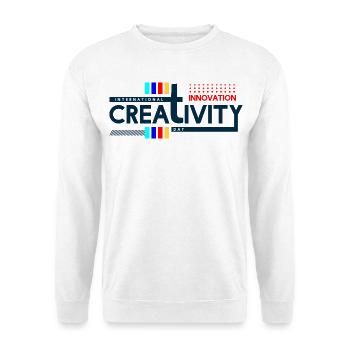 "Internationale Kreativität und Innovation" - Unisex Pullover - Weiß - Vorne - Alina (178cm) & Michal (187cm)
