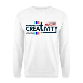 "Internationale Kreativität und Innovation" - Unisex Pullover - Weiß - Vorne - Alina (178cm) & Michal (187cm)