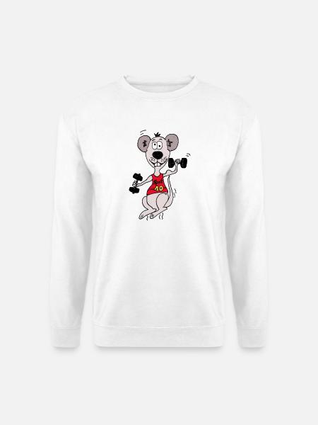 maus mit hantel - Unisex Pullover - Weiß