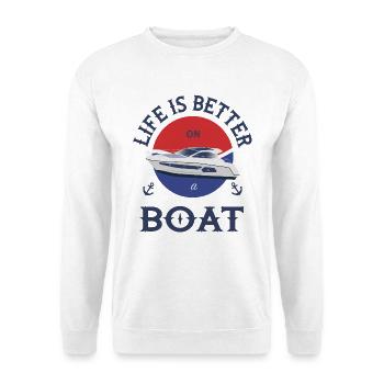 Boot Life is better - Unisex Pullover - Weiß - Vorne - Alina (178cm) & Michal (187cm)