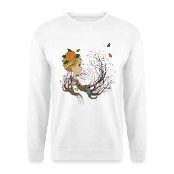 Baummädchen mit Blumen - Unisex Pullover - Weiß - Vorne - Alina (178cm) & Michal (187cm)