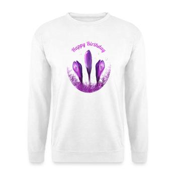Krokusse Happy Birthday Blumen - Unisex Pullover - Weiß - Vorne - Alina (178cm) & Michal (187cm)