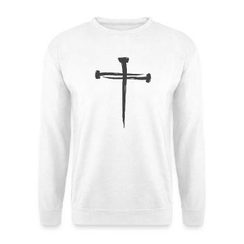 Kreuz aus Nägel - Unisex Pullover - Weiß - Vorne - Alina (178cm) & Michal (187cm)