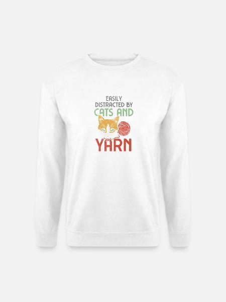 Katze Garn Häkeln - Unisex Pullover - Weiß