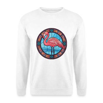 Flamingo bunte Aquarell-Tierillustration - Unisex Pullover - Weiß - Vorne - Alina (178cm) & Michal (187cm)