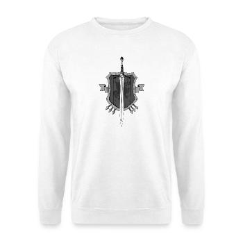 Schwert Schild Emblem - Unisex Pullover - Weiß - Vorne - Alina (178cm) & Michal (187cm)