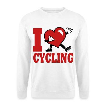 Ich liebe Radfahren, Radfahren, Radfahren, Radfahren - Unisex Pullover - Weiß - Vorne - Alina (178cm) & Michal (187cm)