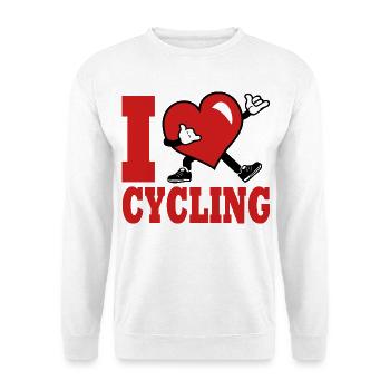 Ich liebe Radfahren, Radfahren, Radfahren, Radfahren - Unisex Pullover - Weiß - Vorne - Alina (178cm) & Michal (187cm)
