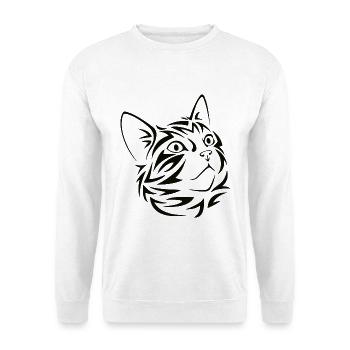 Katzenkopf Linienzeichnung - Unisex Pullover - Weiß - Vorne - Alina (178cm) & Michal (187cm)