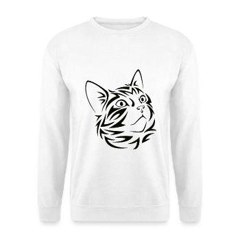 Katzenkopf Linienzeichnung - Unisex Pullover - Weiß - Vorne - Alina (178cm) & Michal (187cm)