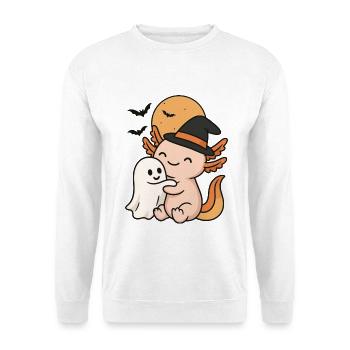 Axolotl umarmt Geist Halloween - Unisex Pullover - Weiß - Vorne - Alina (178cm) & Michal (187cm)