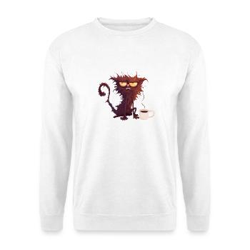 Katze Kaffe schlechter Tag Kättzchen - Unisex Pullover - Weiß - Vorne - Alina (178cm) & Michal (187cm)