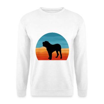 Alano Espanol Hundeliebhaber Silhouette Vintage Sonnenuntergang - Unisex Pullover - Weiß - Vorne - Alina (178cm) & Michal (187cm)