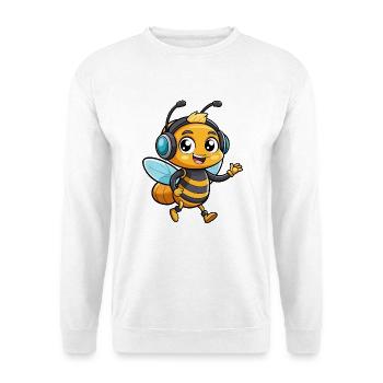 Biene Lustige Zeichentrickfigur Kopfhörer Musik - Unisex Pullover - Weiß - Vorne - Alina (178cm) & Michal (187cm)