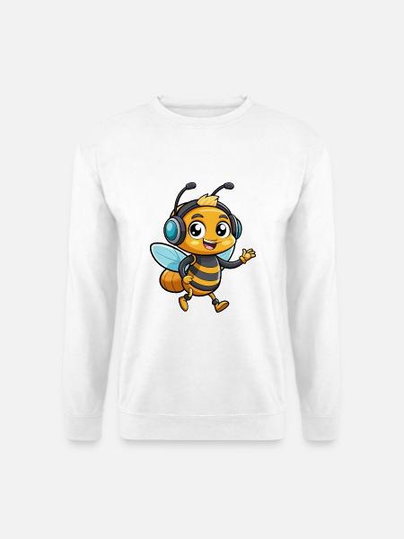 Biene Lustige Zeichentrickfigur Kopfhörer Musik - Unisex Pullover - Weiß