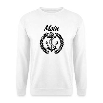 moin Seemöwe Spruch Küste Nordsee Ostsee - Unisex Pullover - Weiß - Vorne - Alina (178cm) & Michal (187cm)