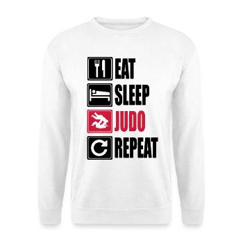 Eat-Sleep-Judo-Repeat - Unisex Pullover - Weiß - Vorne - Alina (178cm) & Michal (187cm)
