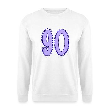 90. 90 JAHRE. 90. JAHRESTAG. 90-JÄHRIGES JUBILÄUM. - Unisex Pullover - Weiß - Vorne - Alina (178cm) & Michal (187cm)