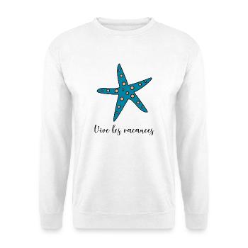ES LEBE DER URLAUB. URLAUB. FROHER URLAUB - Unisex Pullover - Weiß - Vorne - Alina (178cm) & Michal (187cm)