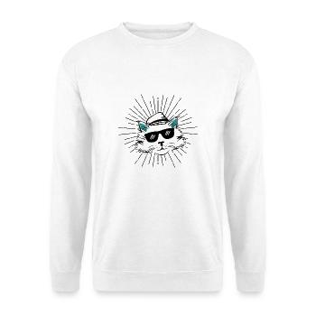 Coole Katze mit Hut und Sonnenbrille - Unisex Pullover - Weiß - Vorne - Alina (178cm) & Michal (187cm)
