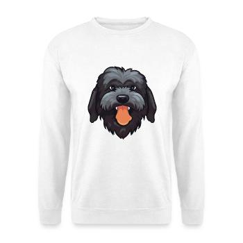 Schwarze russische Terrier-Hunderasse Aquarell-Karikatur - Unisex Pullover - Weiß - Vorne - Alina (178cm) & Michal (187cm)
