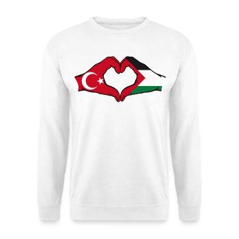 Türkei Palästina Herzform mit Hände - Unisex Pullover - Weiß - Vorne - Alina (178cm) & Michal (187cm)