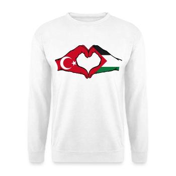 Türkei Palästina Herzform mit Hände - Unisex Pullover - Weiß - Vorne - Alina (178cm) & Michal (187cm)