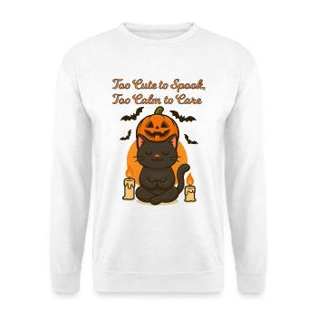 Cute Halloween Cat – Too Calm to Spook Design - Unisex Pullover - Weiß - Vorne - Alina (178cm) & Michal (187cm)