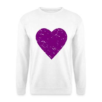 lila Herz - Romantik - used look - Unisex Pullover - Weiß - Vorne - Alina (178cm) & Michal (187cm)