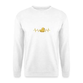 Badeente Herzschlag - Unisex Pullover - Weiß - Vorne - Alina (178cm) & Michal (187cm)