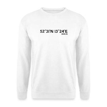 Berlin Koordinaten Souvenir - Unisex Pullover - Weiß - Vorne - Alina (178cm) & Michal (187cm)