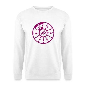 TÜV Siegel Hauptuntersuchung - Farbe frei wählbar - Unisex Pullover - Weiß - Vorne - Alina (178cm) & Michal (187cm)