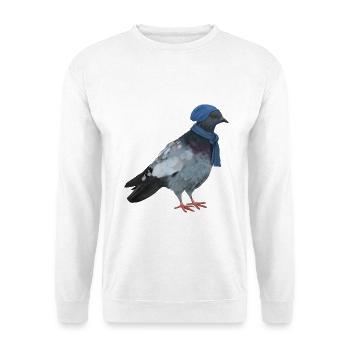 Taube mit Mütze und Schal - Wintertaube - Unisex Pullover - Weiß - Vorne - Alina (178cm) & Michal (187cm)