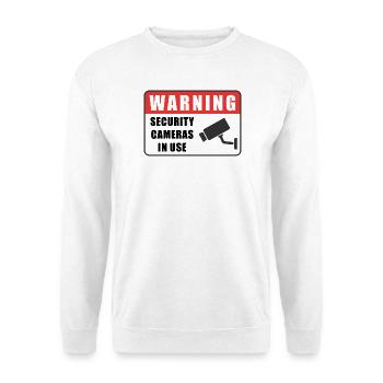 Warnung: CCTV-Kamera-Ausweis, Sicherheitsschild-Symbol - Unisex Pullover - Weiß - Vorne - Alina (178cm) & Michal (187cm)