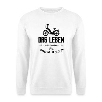 Mofa Moped Mofafahrer Mopedfahrer Zweirad - Unisex Pullover - Weiß - Vorne - Alina (178cm) & Michal (187cm)