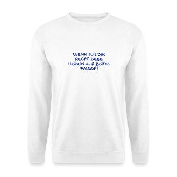 Besserwisser lustiger Spruch - Unisex Pullover - Weiß - Vorne - Alina (178cm) & Michal (187cm)