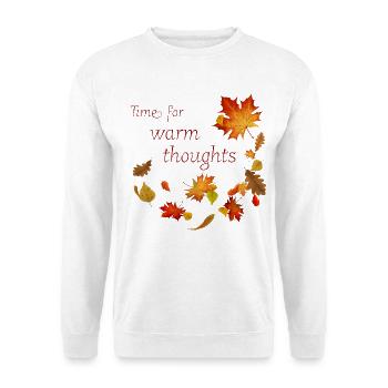 Time for warm Thoughts - Herbstblätter Spruch - Unisex Pullover - Weiß - Vorne - Alina (178cm) & Michal (187cm)
